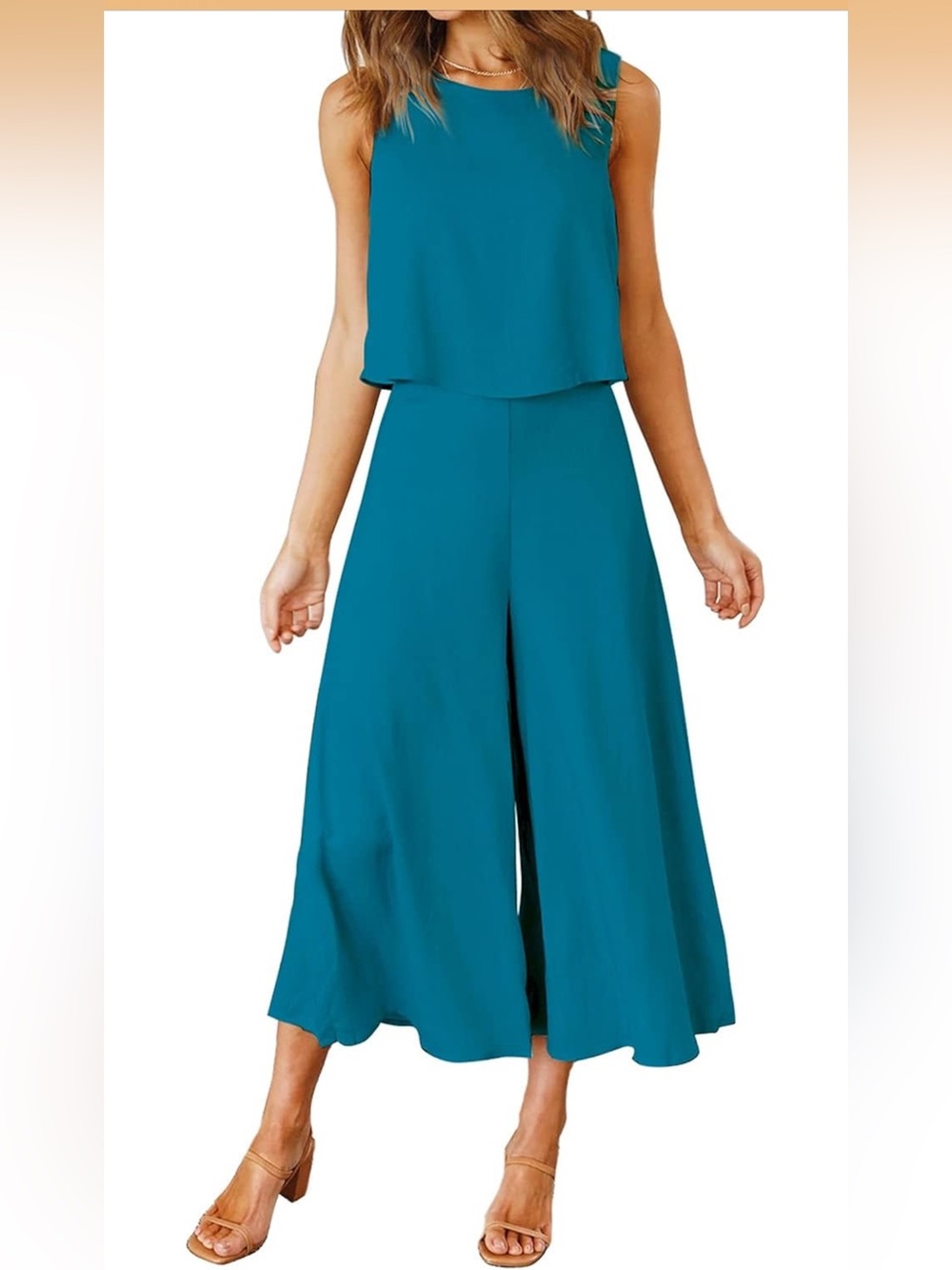 ROYLAMP 2 Piece Outfits Round Neck, Cropped Wide Leg Pants Set size Medium
